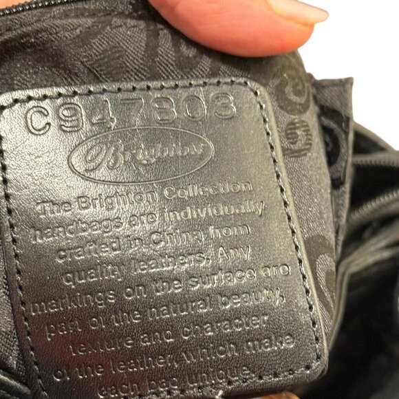 Vintage Brighton Brown & Black Embossed Leather Shoulder Bag With Heart Charm - Picture 9 of 10